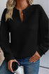 Split Neck Quilted Long Sleeve Top